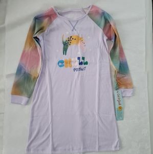 💕✨️NWT Cat & Jack girls nightgown sleep shirt cat meow purple tie dye L 10/12